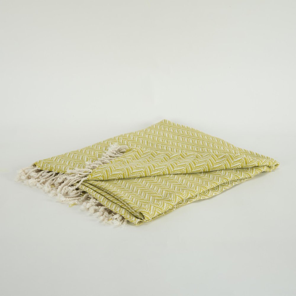 50" X 60" Green Cotton Woven Chevron Throw Blanket with Fringe HomeRoots