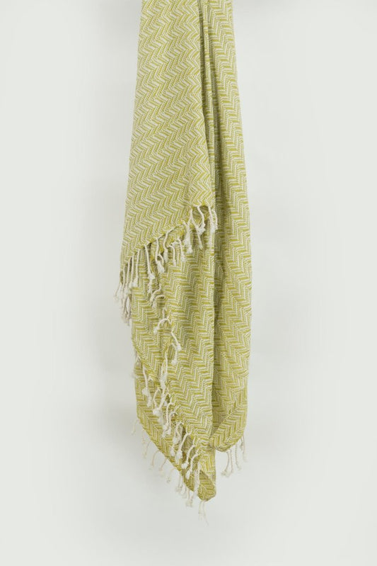 50" X 60" Green Cotton Woven Chevron Throw Blanket with Fringe HomeRoots