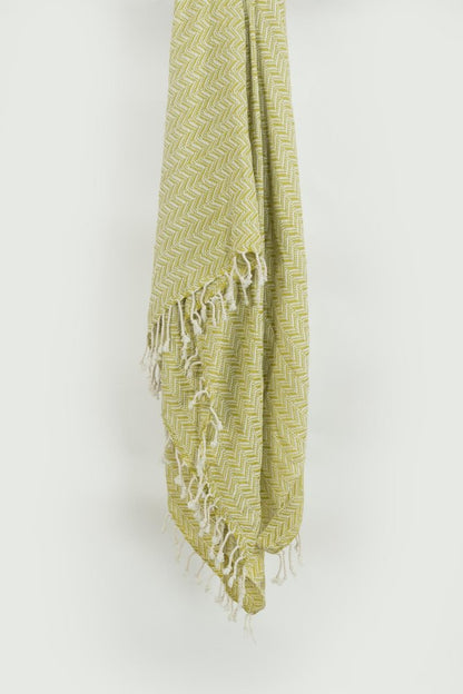 50" X 60" Green Cotton Woven Chevron Throw Blanket with Fringe HomeRoots