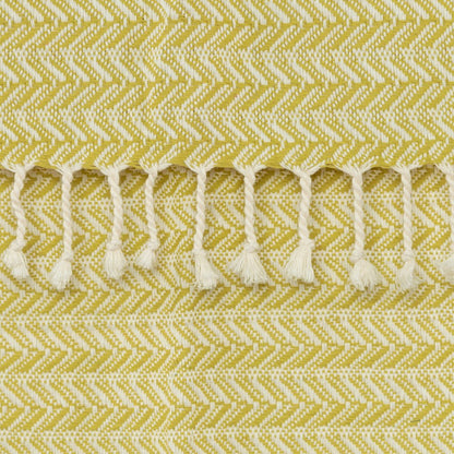 50" X 60" Green Cotton Woven Chevron Throw Blanket with Fringe HomeRoots