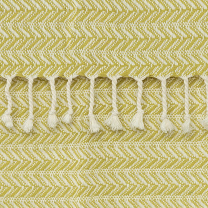 50" X 60" Green Cotton Woven Chevron Throw Blanket with Fringe HomeRoots