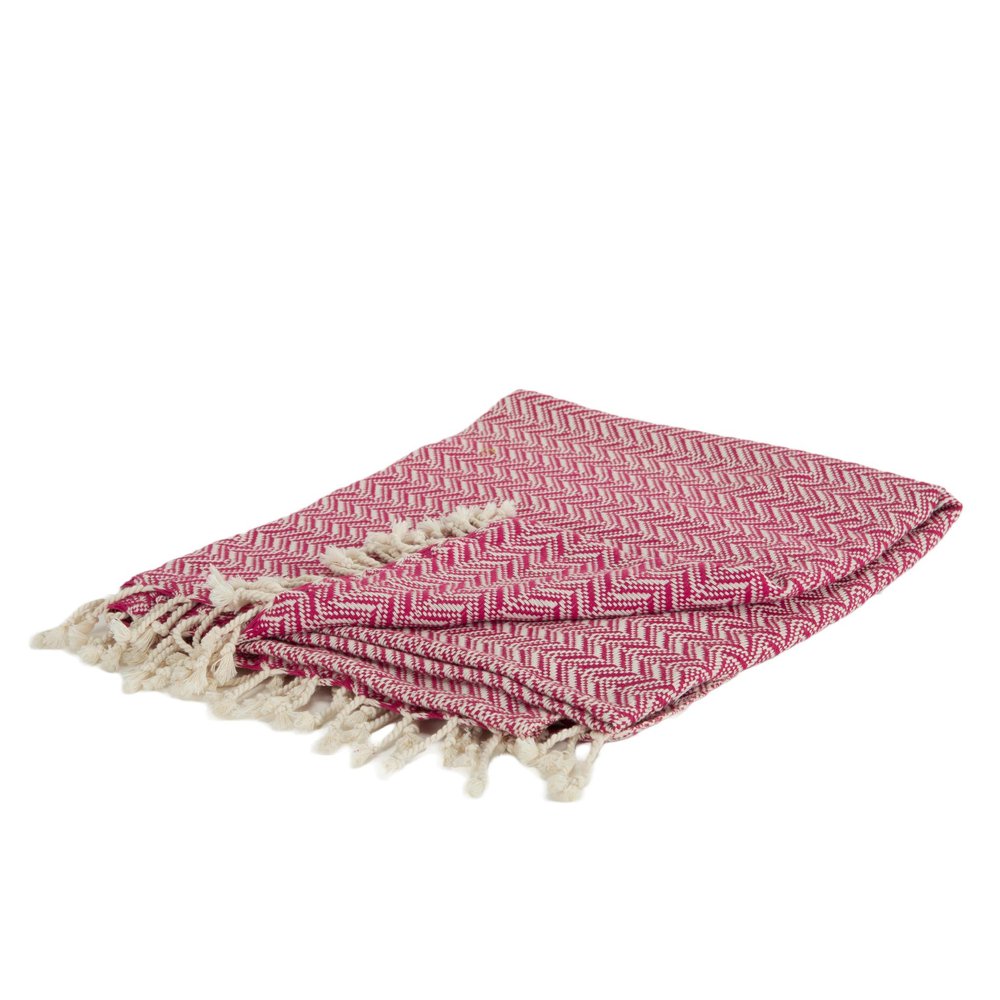 50" X 60" Hot Pink Cotton Woven Chevron Throw Blanket with Fringe HomeRoots