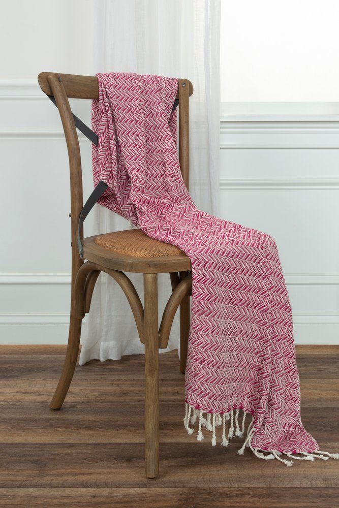 50" X 60" Hot Pink Cotton Woven Chevron Throw Blanket with Fringe HomeRoots