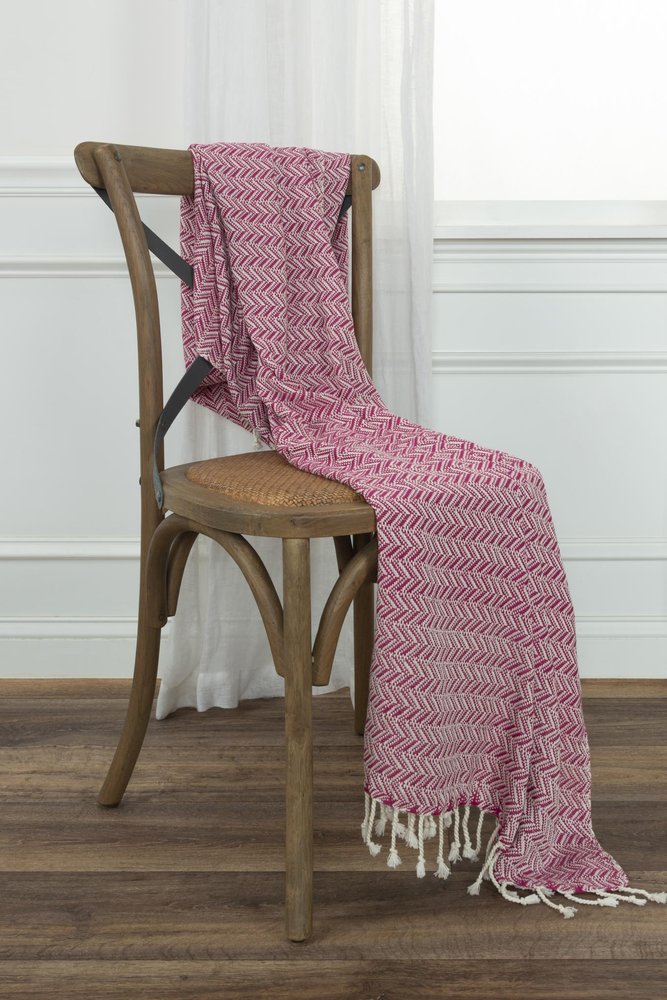50" X 60" Hot Pink Cotton Woven Chevron Throw Blanket with Fringe HomeRoots