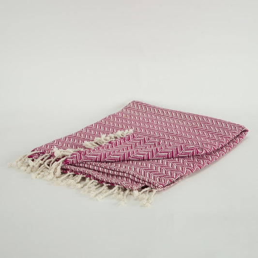 50" X 60" Hot Pink Cotton Woven Chevron Throw Blanket with Fringe HomeRoots