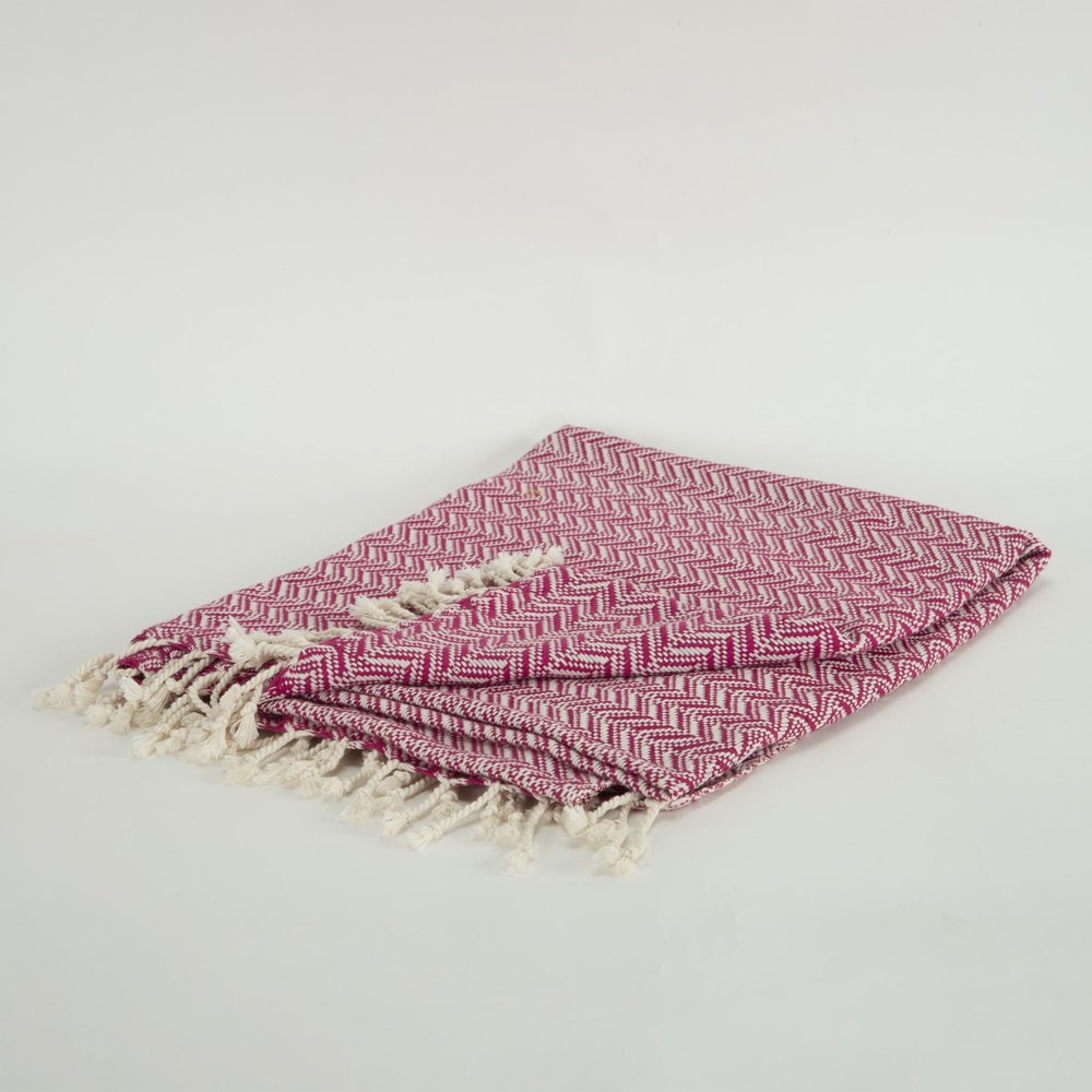 50" X 60" Hot Pink Cotton Woven Chevron Throw Blanket with Fringe HomeRoots