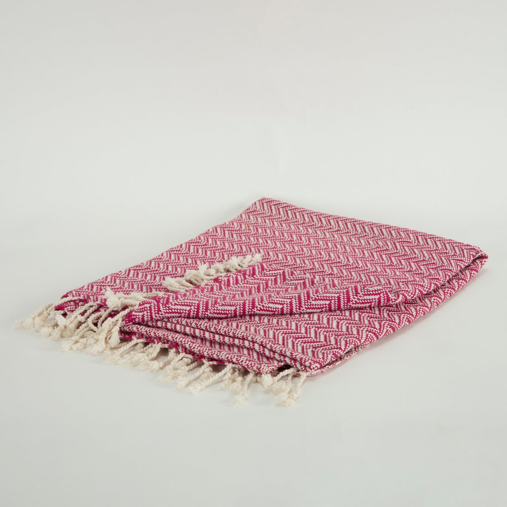 50" X 60" Hot Pink Cotton Woven Chevron Throw Blanket with Fringe HomeRoots