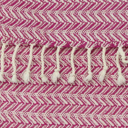 50" X 60" Hot Pink Cotton Woven Chevron Throw Blanket with Fringe HomeRoots