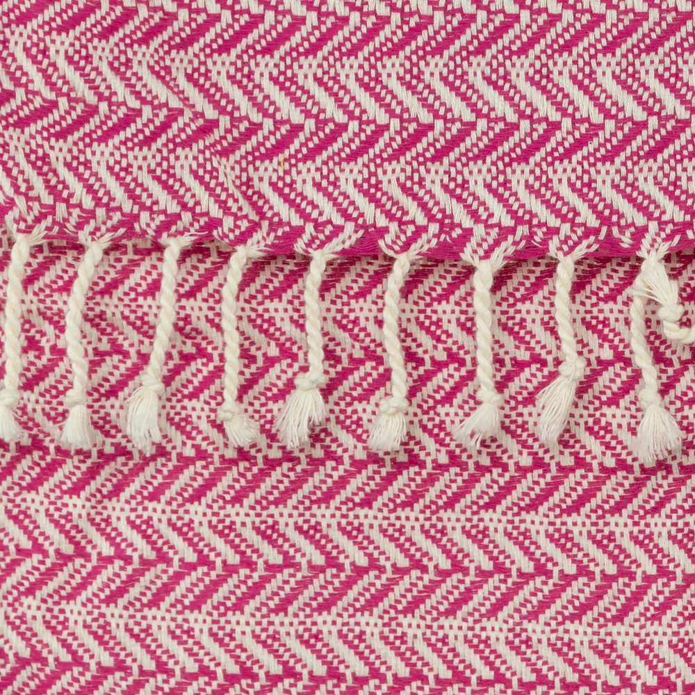 50" X 60" Hot Pink Cotton Woven Chevron Throw Blanket with Fringe HomeRoots