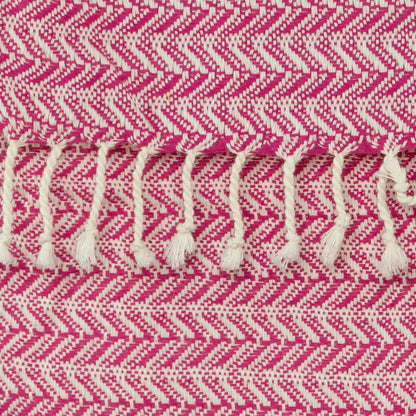 50" X 60" Hot Pink Cotton Woven Chevron Throw Blanket with Fringe HomeRoots