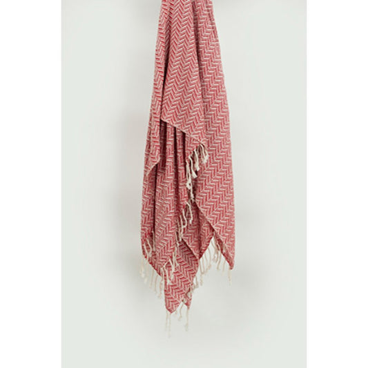 50" X 60" Red Cotton Woven Chevron Throw Blanket with Fringe HomeRoots