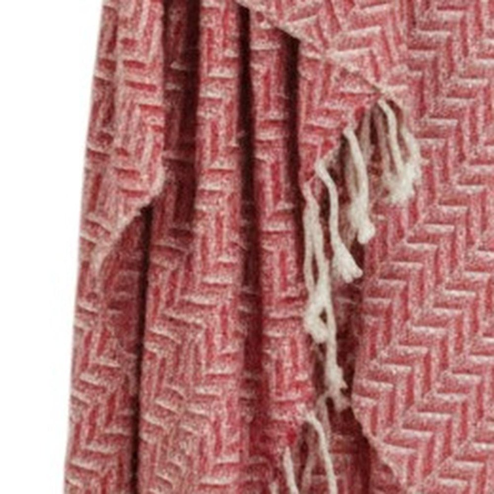 50" X 60" Red Cotton Woven Chevron Throw Blanket with Fringe HomeRoots