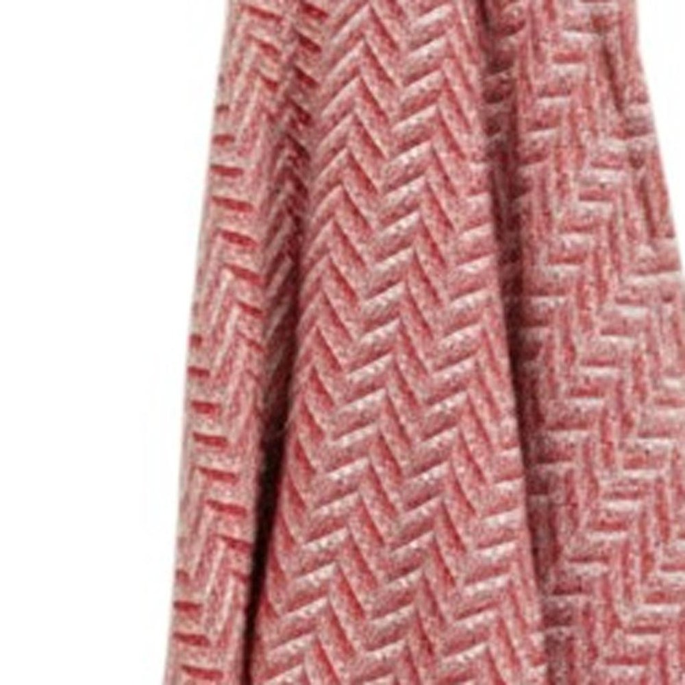 50" X 60" Red Cotton Woven Chevron Throw Blanket with Fringe HomeRoots