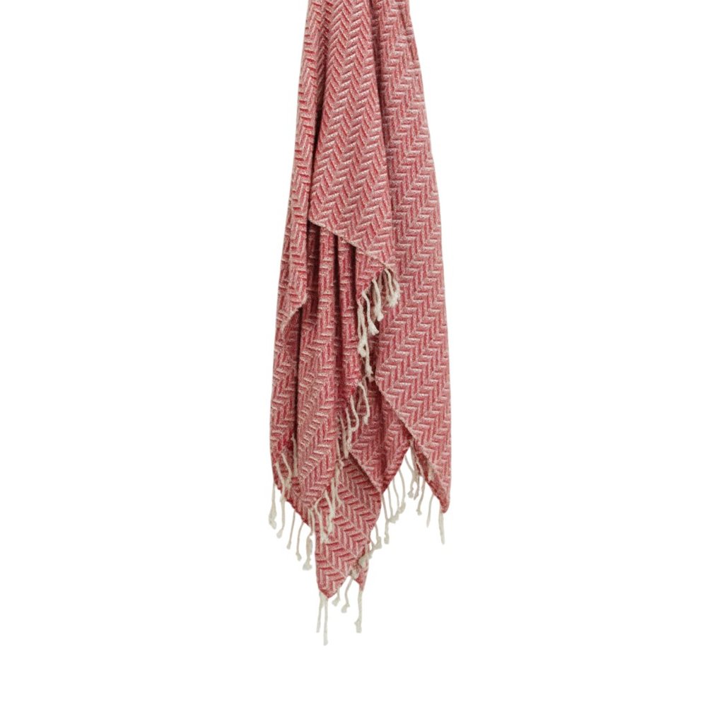 50" X 60" Red Cotton Woven Chevron Throw Blanket with Fringe HomeRoots