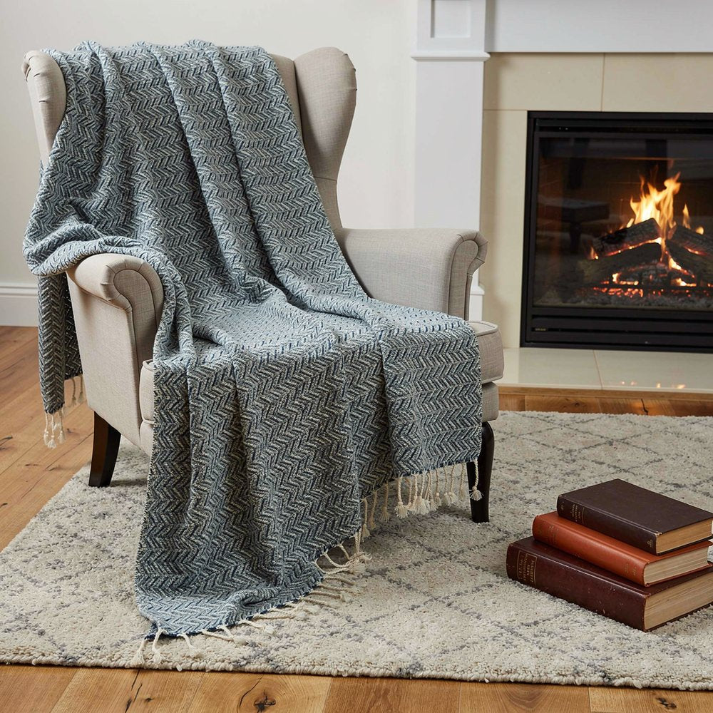 50" X 60" Gray Cotton Woven Chevron Throw Blanket with Fringe HomeRoots