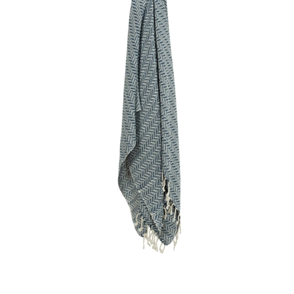 50" X 60" Gray Cotton Woven Chevron Throw Blanket with Fringe HomeRoots