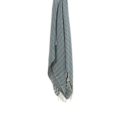 50" X 60" Gray Cotton Woven Chevron Throw Blanket with Fringe HomeRoots