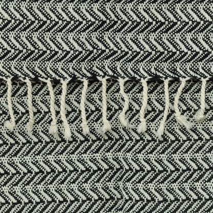 50" X 60" Black And Ivory Chevron Cotton Throw Blanket with Fringe HomeRoots