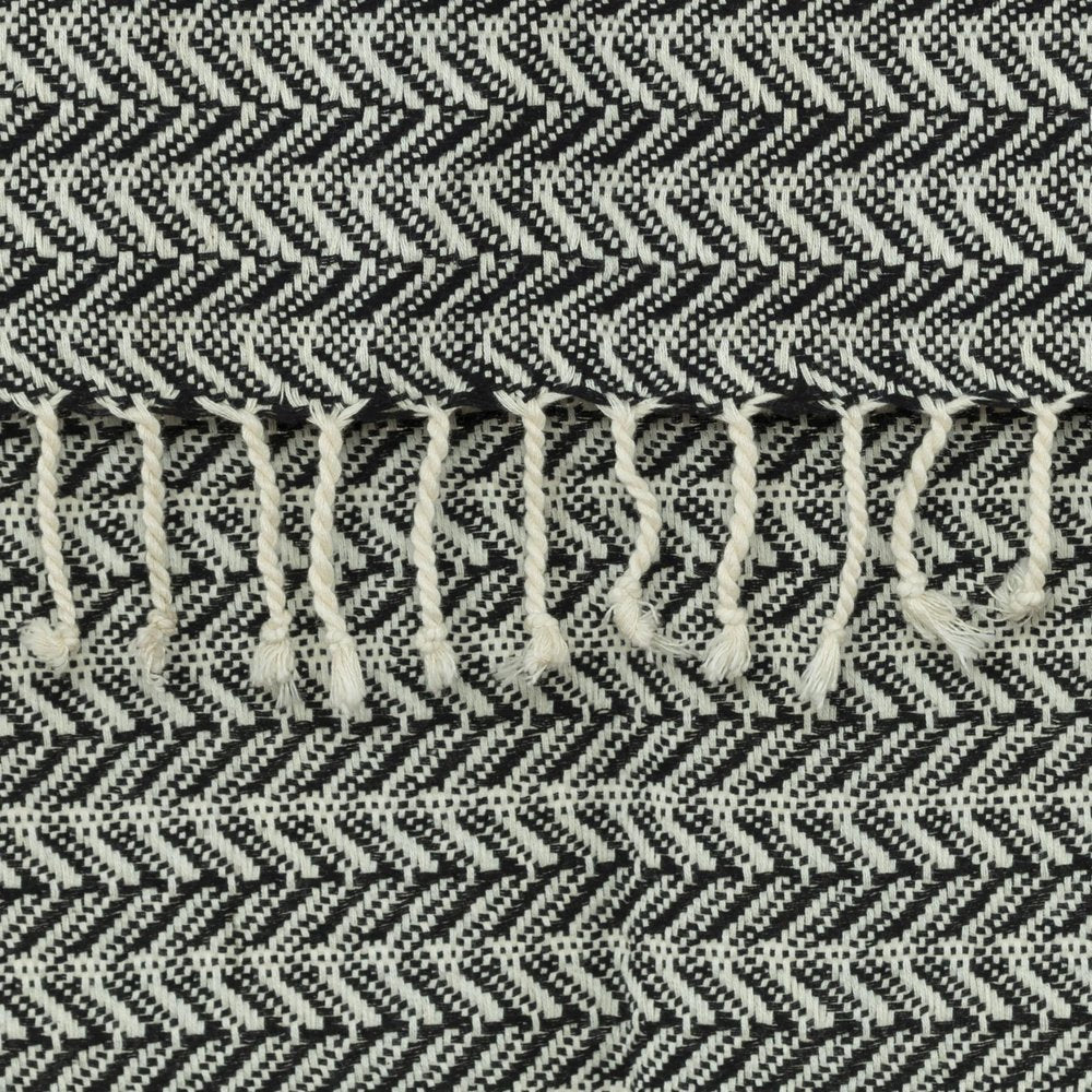 50" X 60" Black And Ivory Chevron Cotton Throw Blanket with Fringe HomeRoots
