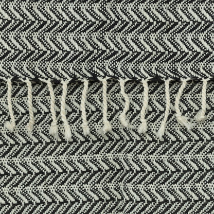50" X 60" Black And Ivory Chevron Cotton Throw Blanket with Fringe HomeRoots
