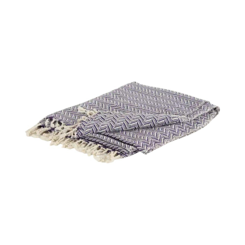 50" X 60" Purple Cotton Woven Chevron Throw Blanket with Fringe HomeRoots