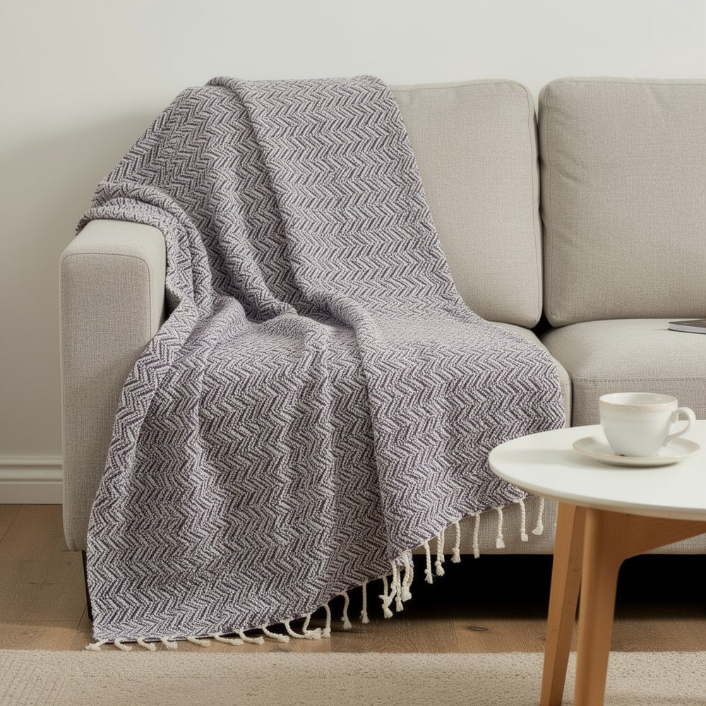 50" X 60" Purple Cotton Woven Chevron Throw Blanket with Fringe HomeRoots