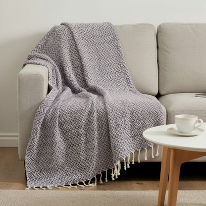 50" X 60" Purple Cotton Woven Chevron Throw Blanket with Fringe HomeRoots