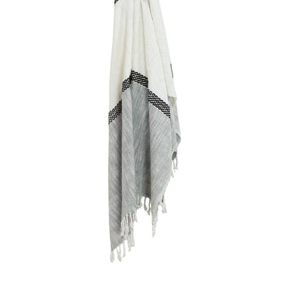 50" X 60" Gray Cotton Woven Color Block Throw Blanket with Fringe HomeRoots