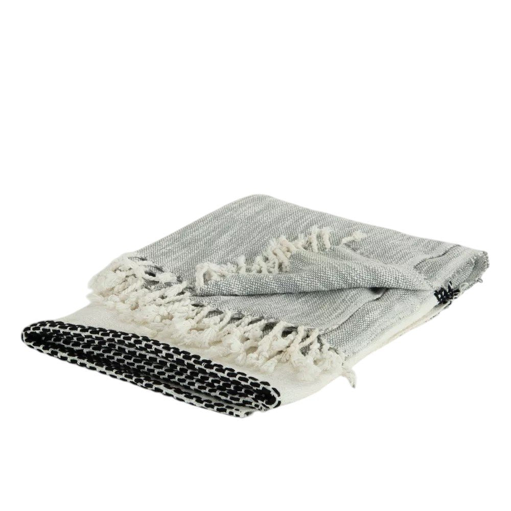 50" X 60" Gray Cotton Woven Color Block Throw Blanket with Fringe HomeRoots