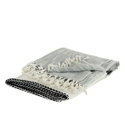 50" X 60" Gray Cotton Woven Color Block Throw Blanket with Fringe HomeRoots