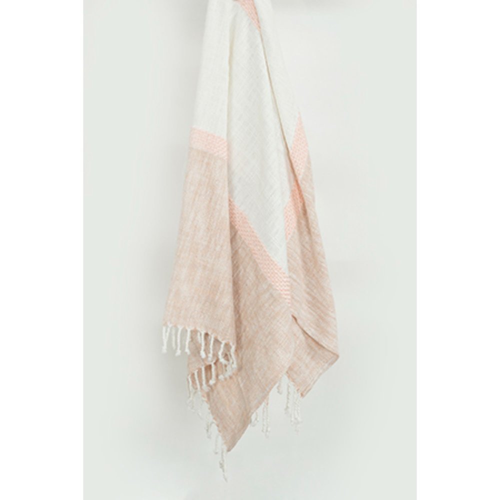 50" X 60" Blush Cotton Woven Color Block Throw Blanket with Fringe HomeRoots