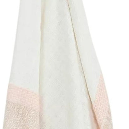 50" X 60" Blush Cotton Woven Color Block Throw Blanket with Fringe HomeRoots