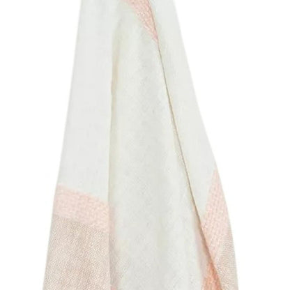 50" X 60" Blush Cotton Woven Color Block Throw Blanket with Fringe HomeRoots