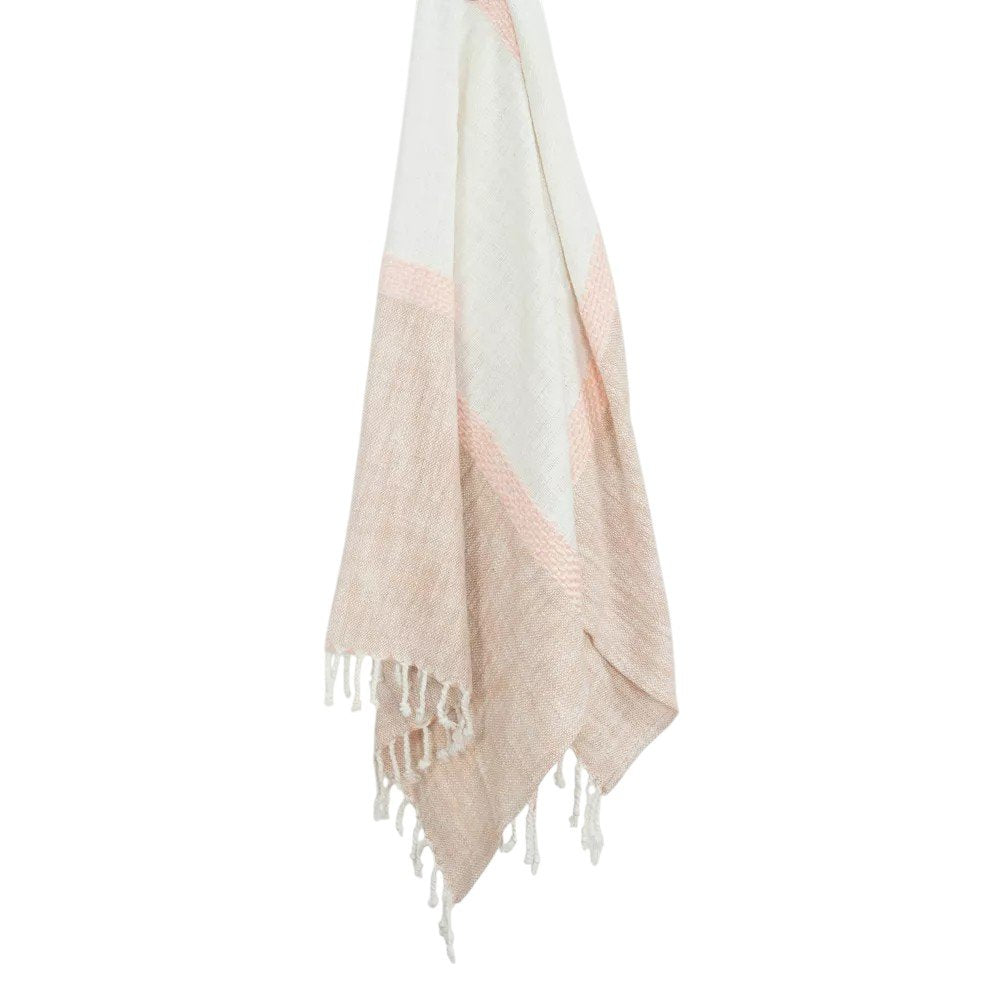 50" X 60" Blush Cotton Woven Color Block Throw Blanket with Fringe HomeRoots