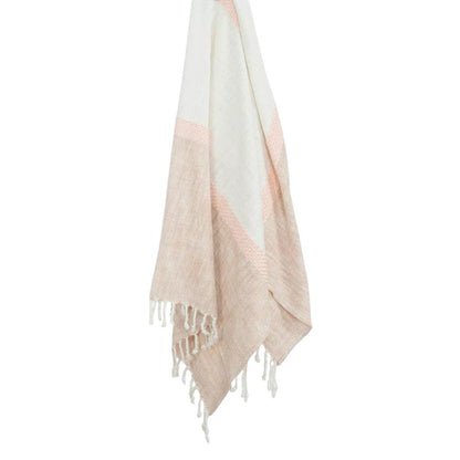 50" X 60" Blush Cotton Woven Color Block Throw Blanket with Fringe HomeRoots