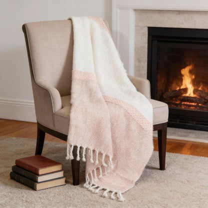 50" X 60" Blush Cotton Woven Color Block Throw Blanket with Fringe HomeRoots