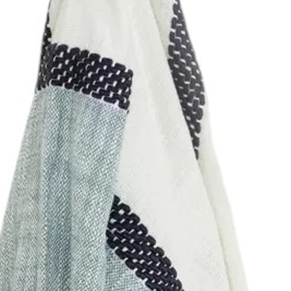 50" X 60" Blue And Ivory Cotton Woven Color Block Throw Blanket with Fringe HomeRoots