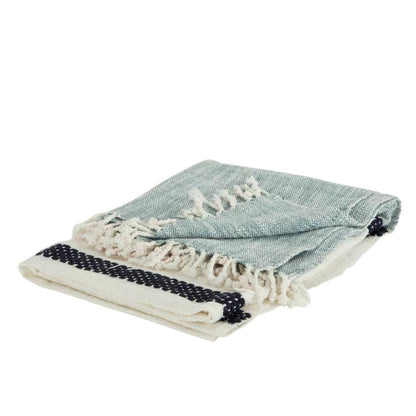 50" X 60" Blue And Ivory Cotton Woven Color Block Throw Blanket with Fringe HomeRoots