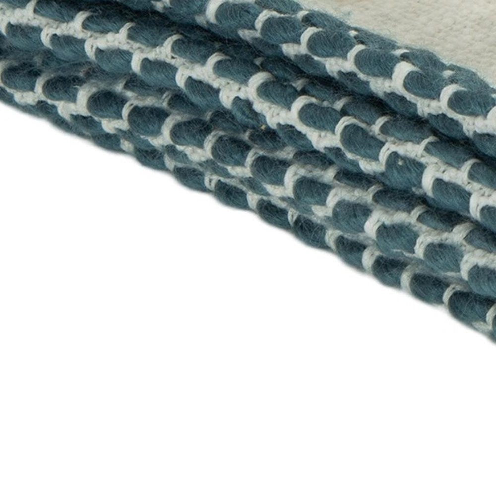 50" X 60" Blue Cotton Woven Color Block Throw Blanket with Fringe HomeRoots
