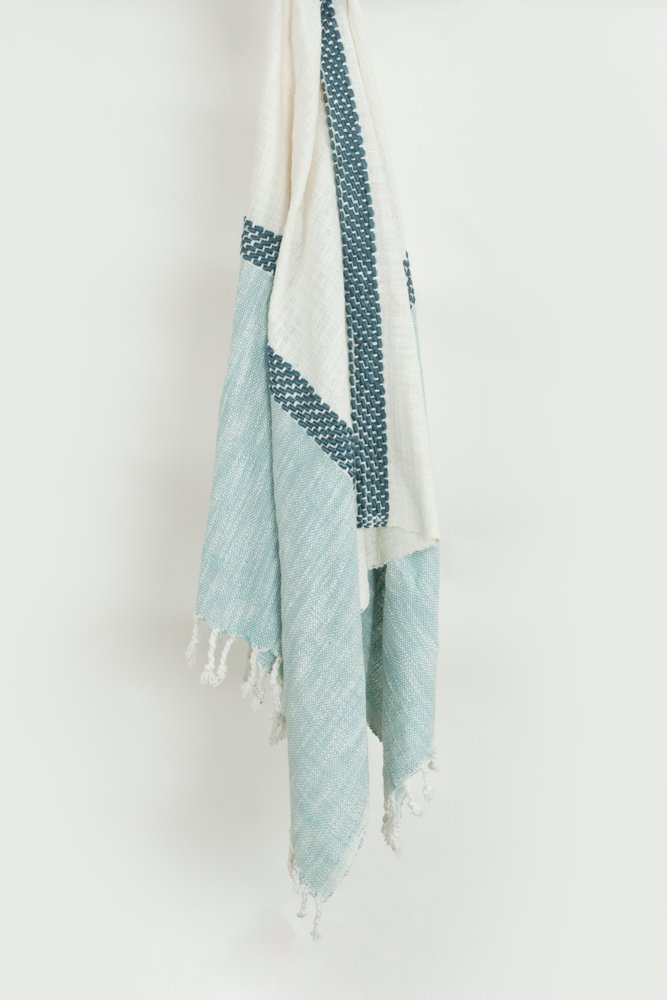 50" X 60" Blue Cotton Woven Color Block Throw Blanket with Fringe HomeRoots