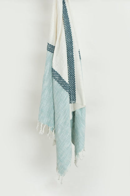 50" X 60" Blue Cotton Woven Color Block Throw Blanket with Fringe HomeRoots