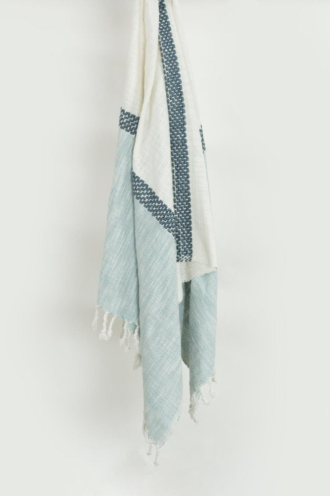 50" X 60" Blue Cotton Woven Color Block Throw Blanket with Fringe HomeRoots