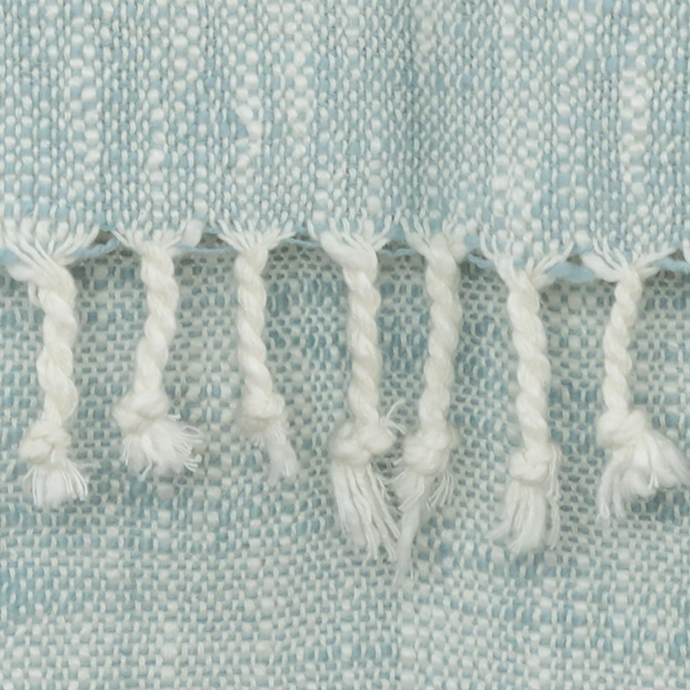 50" X 60" Blue Cotton Woven Color Block Throw Blanket with Fringe HomeRoots
