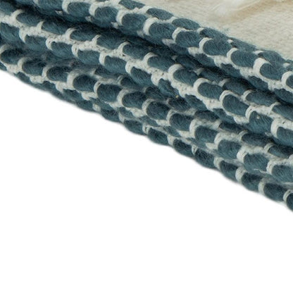 50" X 60" Blue Cotton Woven Color Block Throw Blanket with Fringe HomeRoots