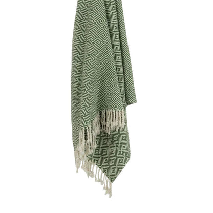 50" X 60" Green Cotton Woven Geometric Throw Blanket with Fringe HomeRoots