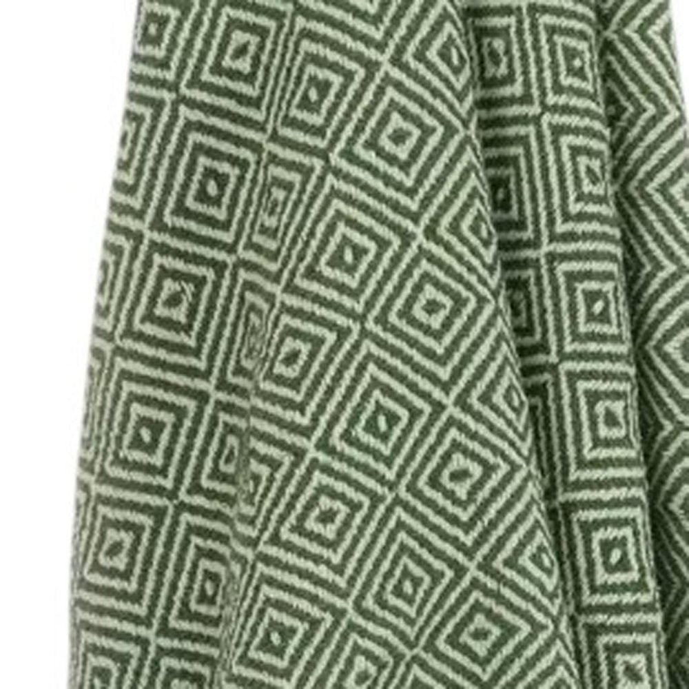 50" X 60" Green Cotton Woven Geometric Throw Blanket with Fringe HomeRoots