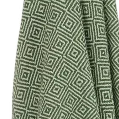 50" X 60" Green Cotton Woven Geometric Throw Blanket with Fringe HomeRoots