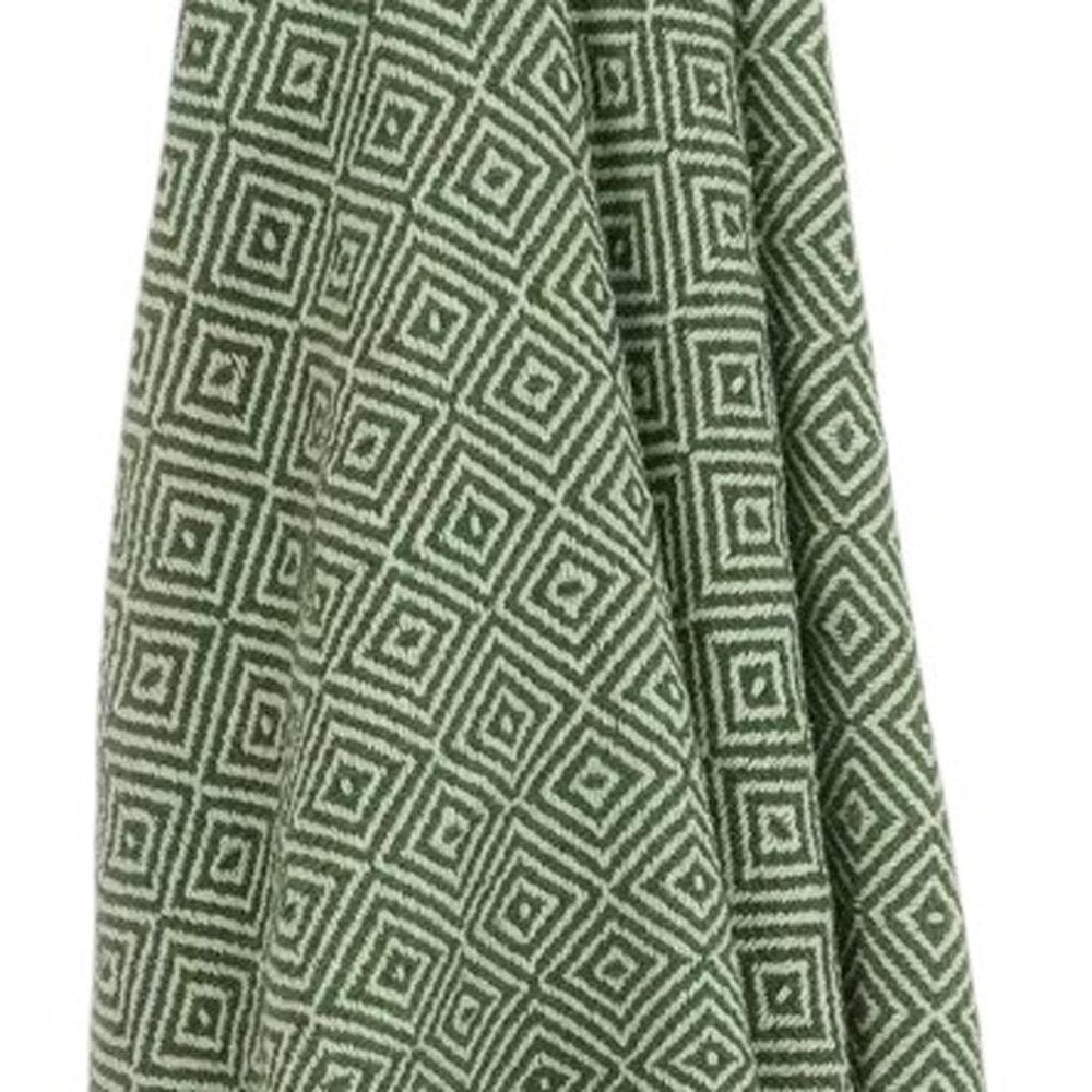 50" X 60" Green Cotton Woven Geometric Throw Blanket with Fringe HomeRoots