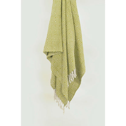 50" X 60" Citrine And Ivory Geometric Cotton Throw Blanket with Fringe HomeRoots