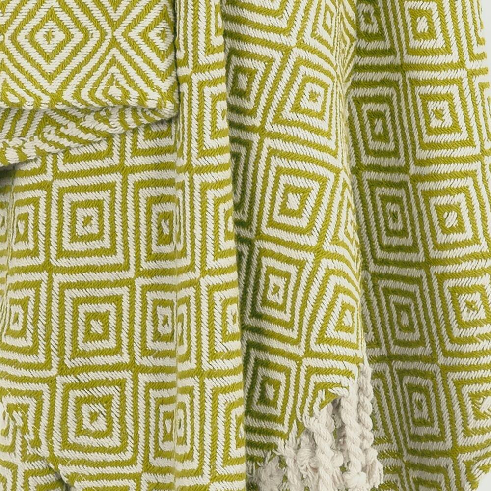 50" X 60" Citrine And Ivory Geometric Cotton Throw Blanket with Fringe HomeRoots